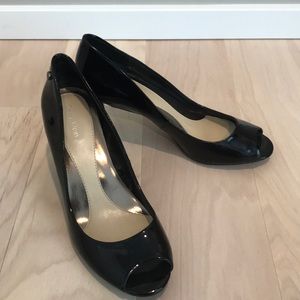Calvin Klein black patent heels sandals